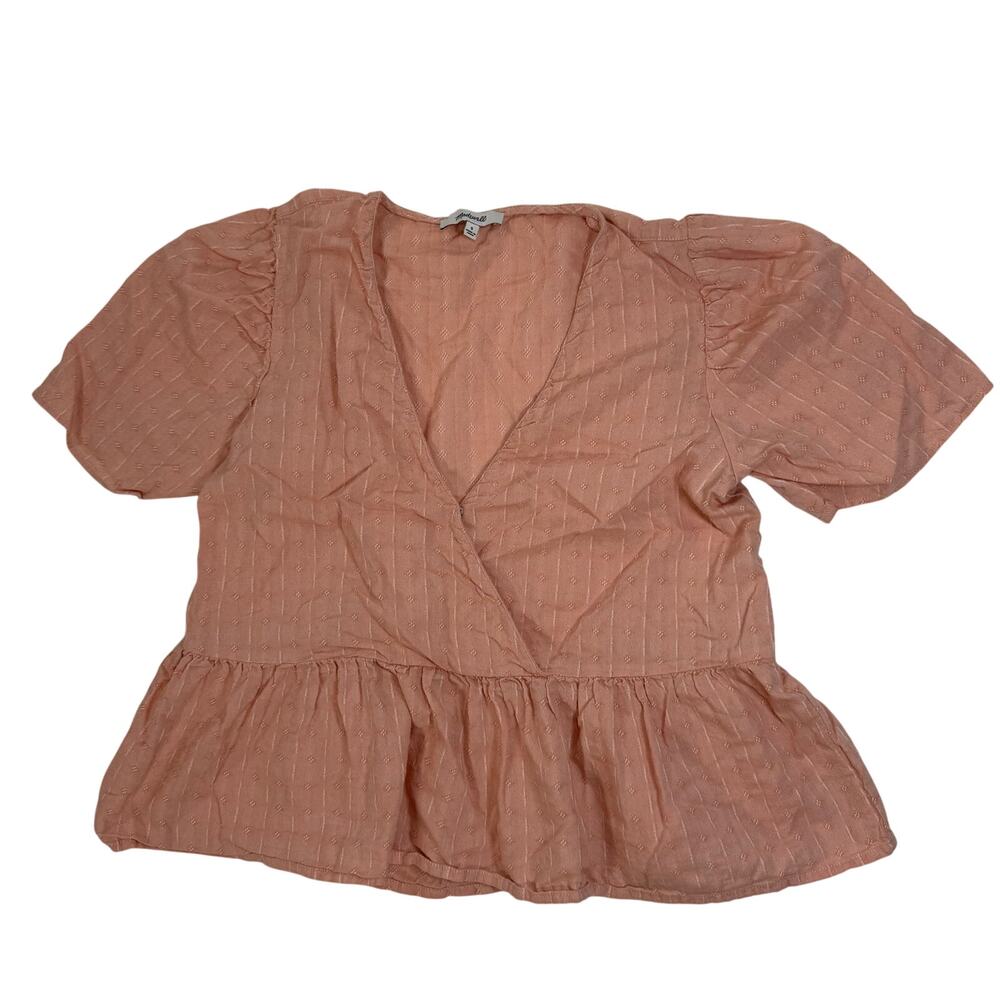 Madewell Women's Small Peach Peplum Blouse Shirt Cotton Wrap V-Neck